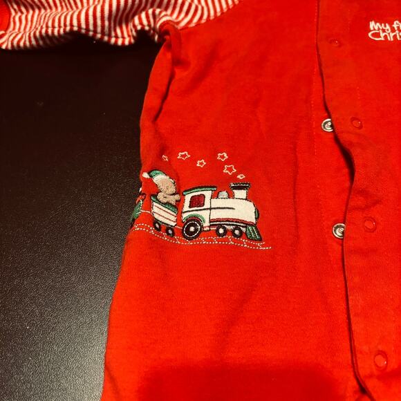Little Me Baby Sleeper 0-3M First Christmas Red Train Footed Pajamas Outfit - Picture 3 of 4